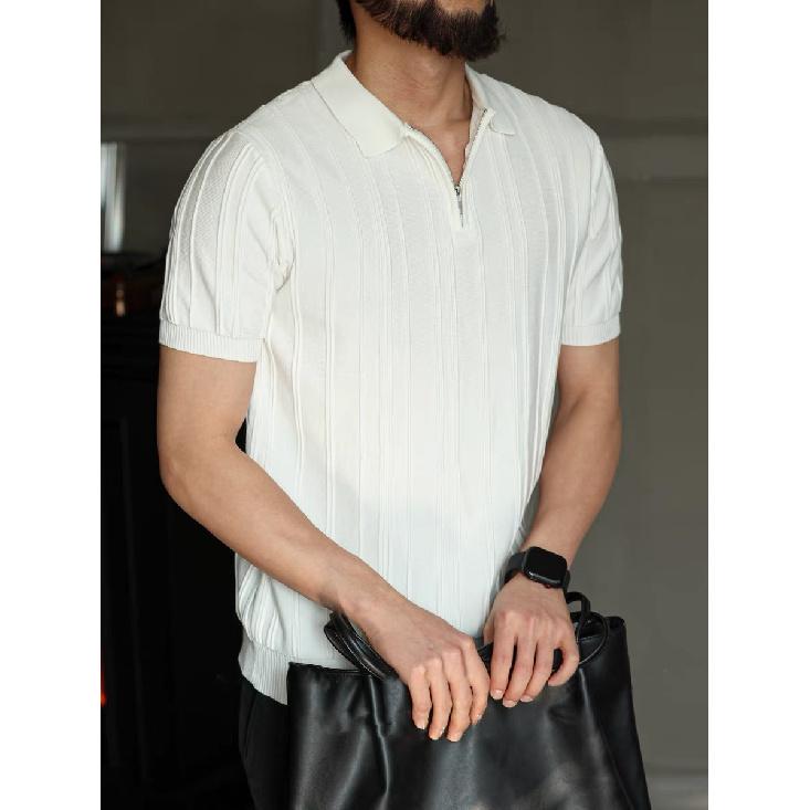 

Мужская футболка-поло с коротким рукавом, летняя, тонкая, с ощущением высокого класса, в рубчик, из ледяного шелка, на половинной молнии, с отложным воротником, приталенная, вязаная 3XL белый
