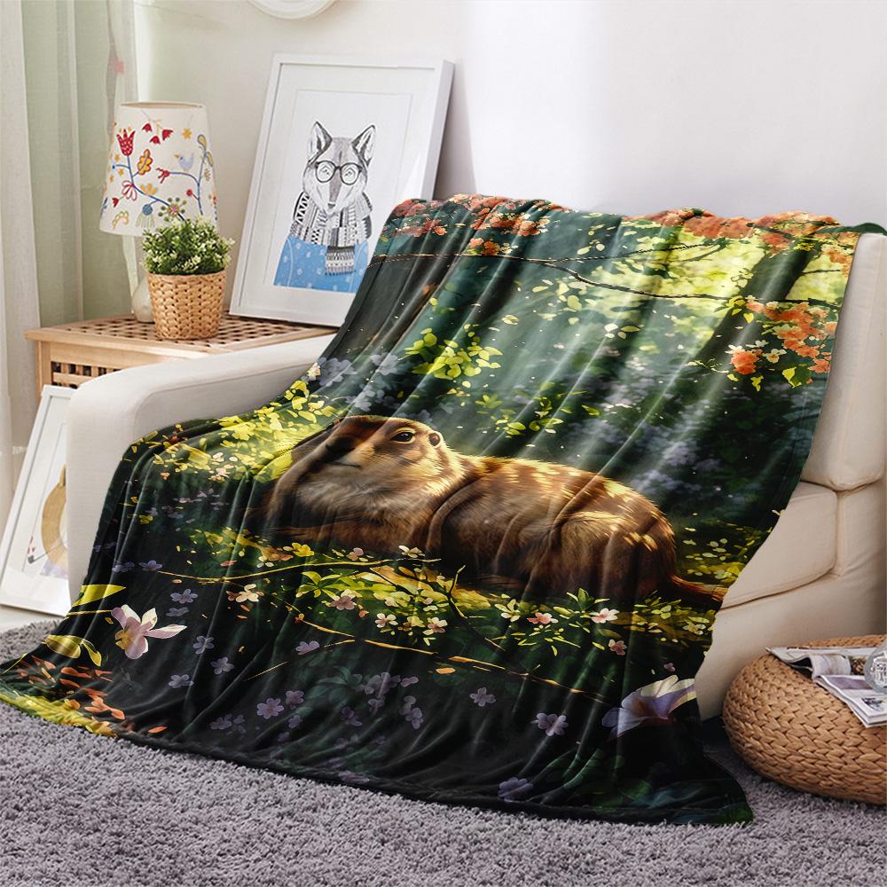 1PC Cute Little Groundhog  Print FlAannel Blanket, High Quality Comfortable for All Seasons, Home Decor, Warmth and Comfort
