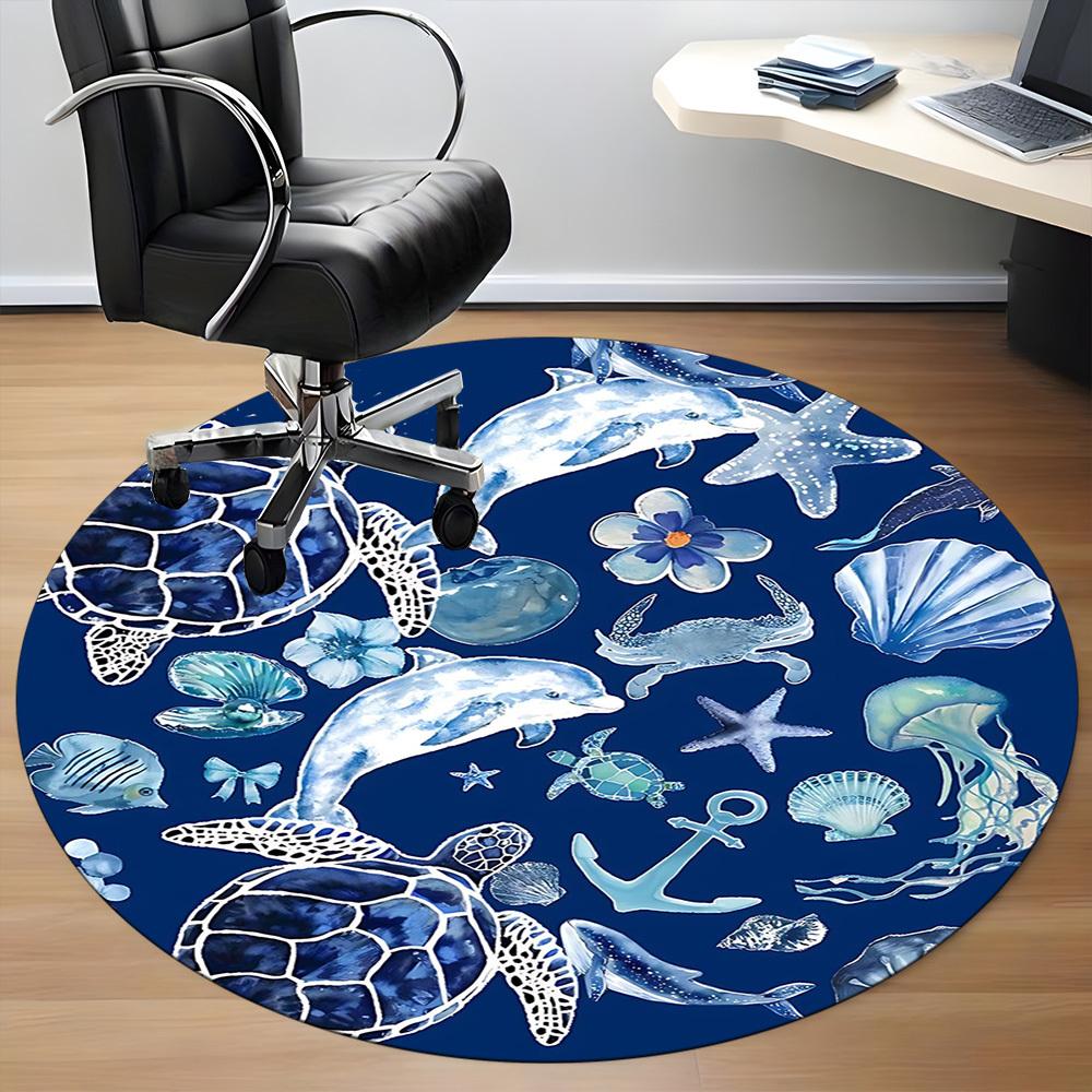 1PC Ocean Life Office Round Area Rug, Mat Suitable For Office, Under Office Chairs Bedroom Living Room Home Decor, Room Deco
