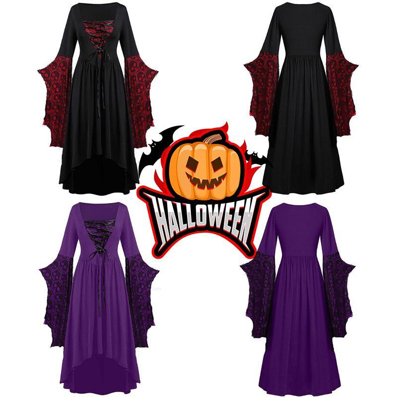 Women Ladies Medieval Renaissance Gothic Witch Cosplay Retro Fancy Dress Costume