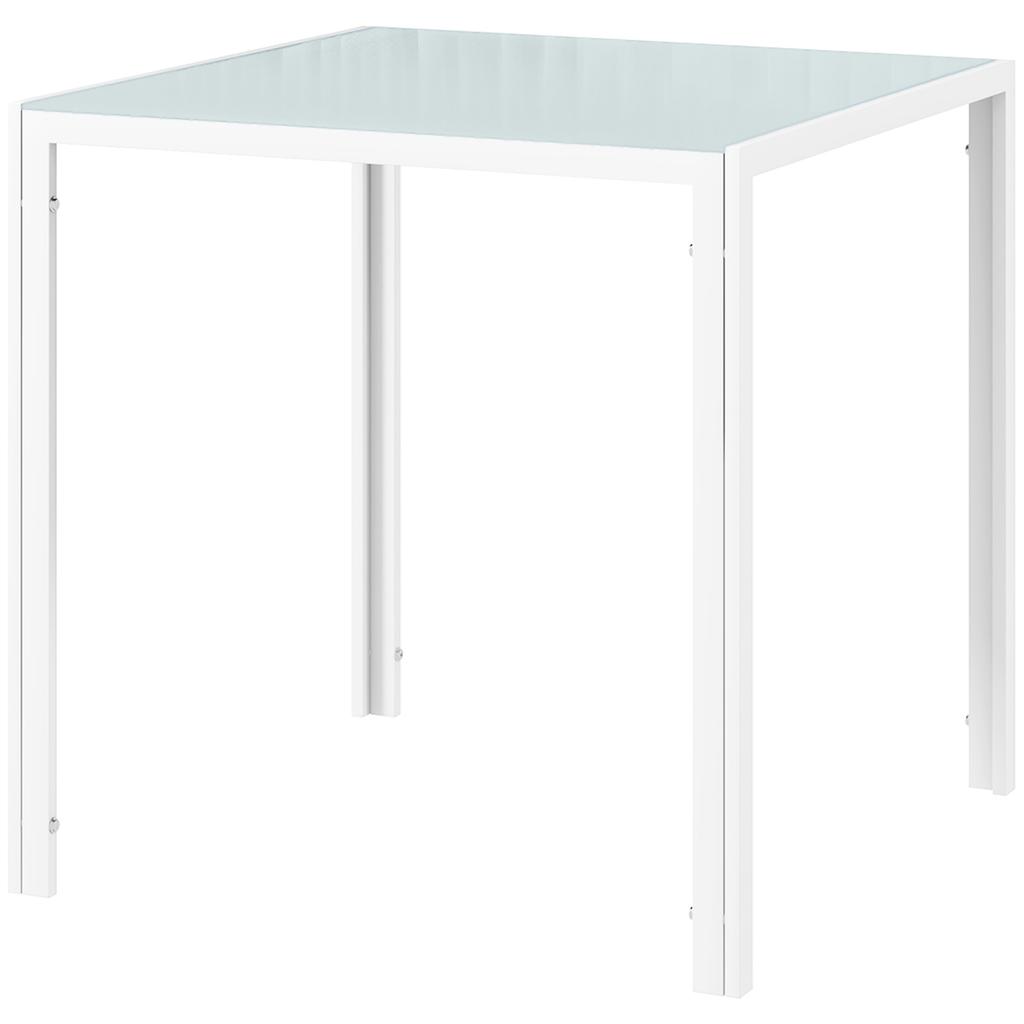 Square Dining Table for 4 People, Tempered Glass Tabletop, for Kitchen and Dining Room, 75 x 75 x 75 cm, White