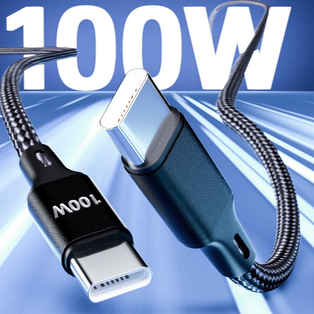 PD100W Charging USB C Cable Type C To Type C 1M Fast Charging Wire Nylon Braided For Mobile Devices