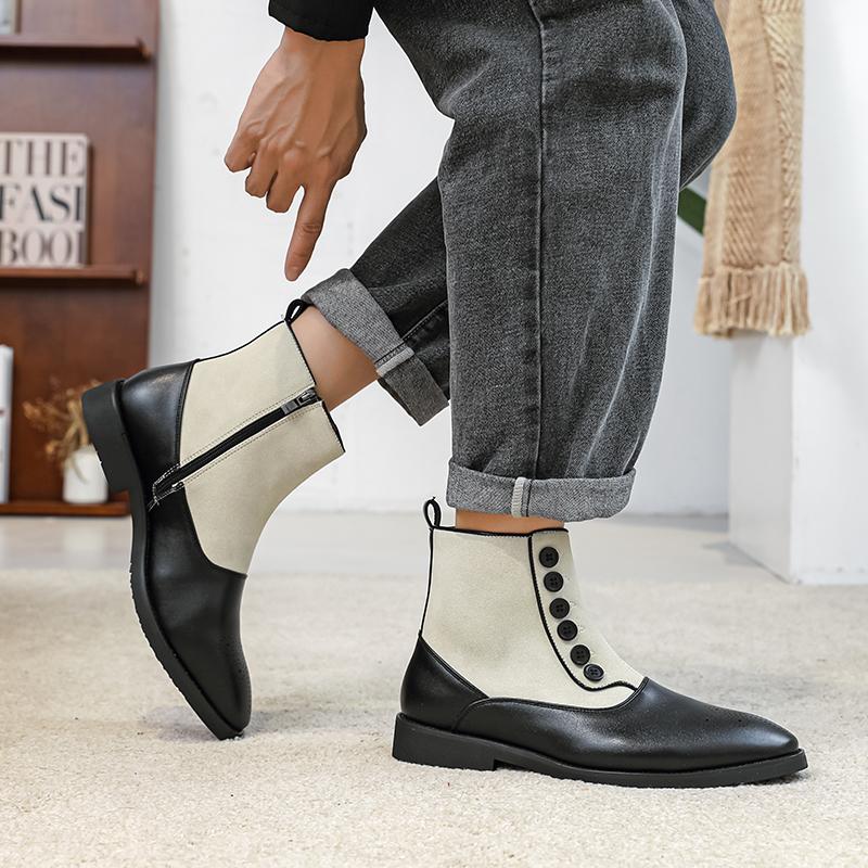 Mode Lyx Herr Business Chelsea Boots PU Sidodragkedja Spänne Stövlar Brittisk Retro Gentleman Mocka Formella Stövlar Storlek 38-46 Herr Stövlar