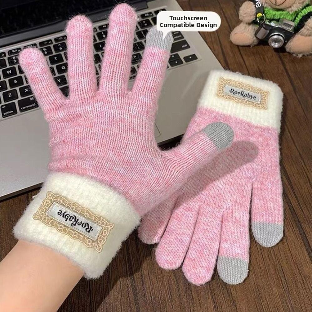 Cold-proof Warm Knitted Gloves Korean Style Riding Protective Mittens Girls Winter Gloves Cycling