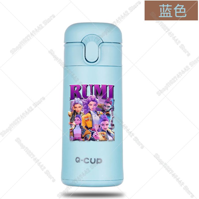 400ML KPop Demon Hunters Thermos Bottle Zoey Rumi Mira Vacuum Insulated Bottle Kids Outdoor Straw Thermo Cup Girl Birthday Present