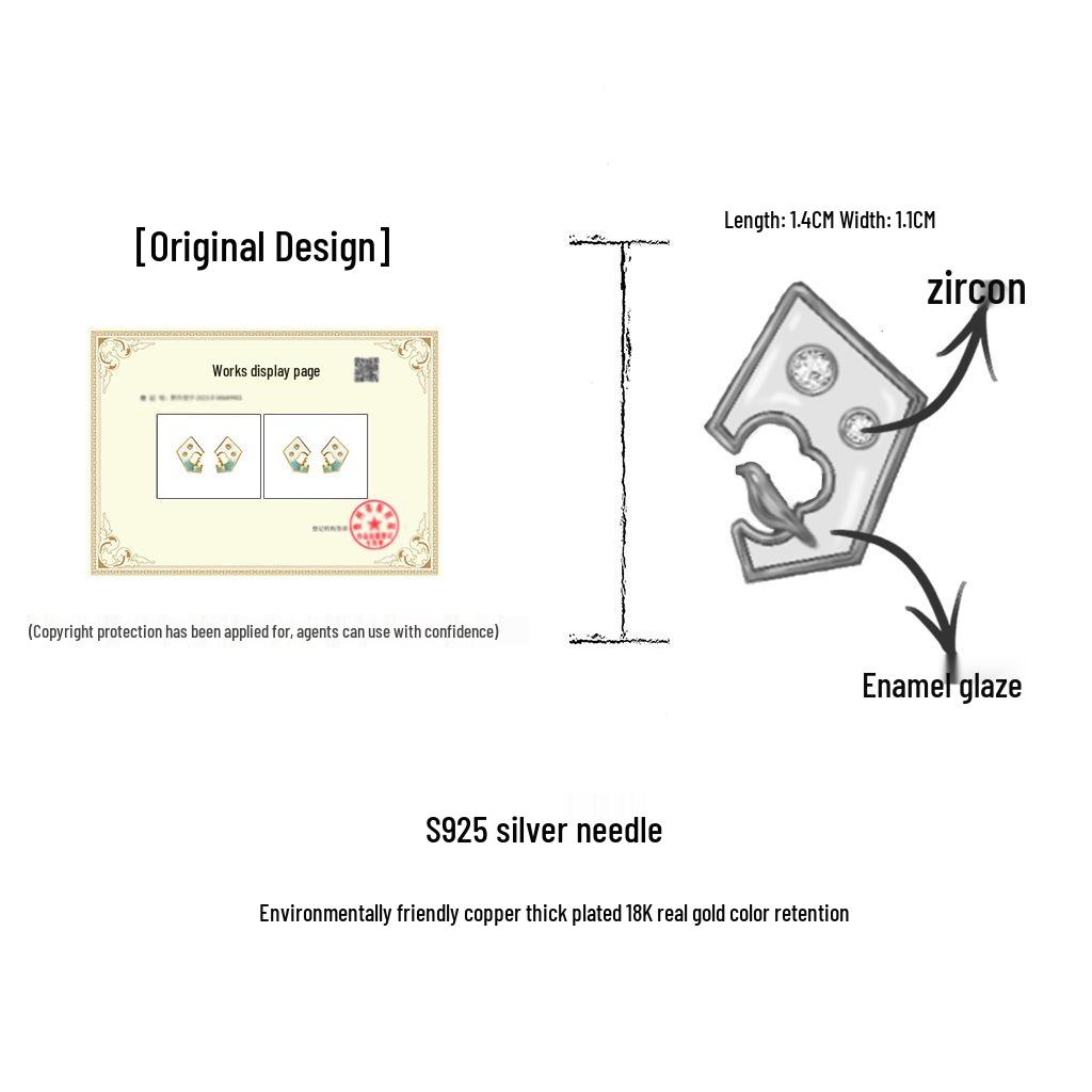 The Bird Collection: Gradient Enamel Zircon Geometric Stud Earrings - Light Luxury Literary Fashion Style