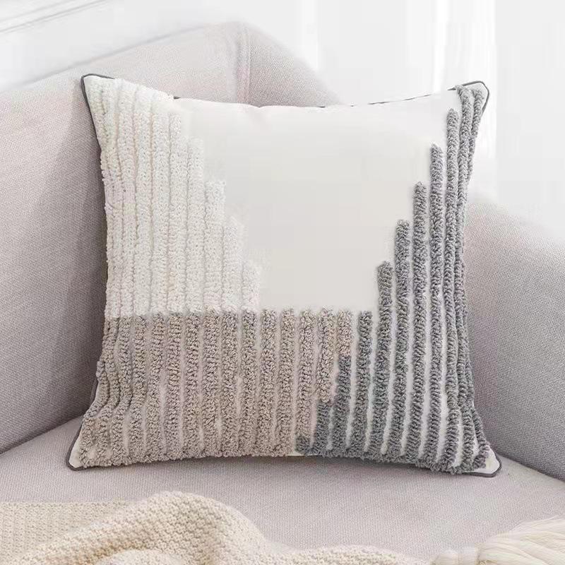 BUYNOW 1PC Geometric Lines Looped velvet Pillowcase 18X18Inch Bohemian Living Room Sofa Cushion Cover Home Bedroom Saddle Decor