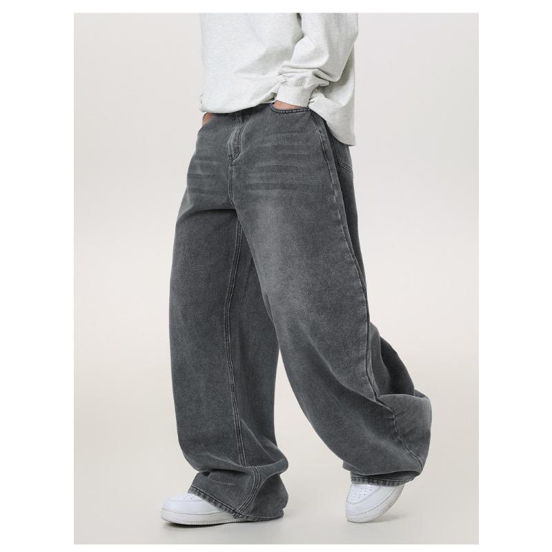 Men S Vintage Distressed Wide Leg Straight Loose Fit Jeans