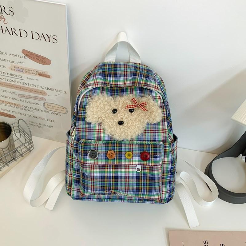 Schoolbag New Fashion Large Capacity Commuter Versatile Backpack Japanese ins Niche Retro Plaid Cute Dog Leisure Bag