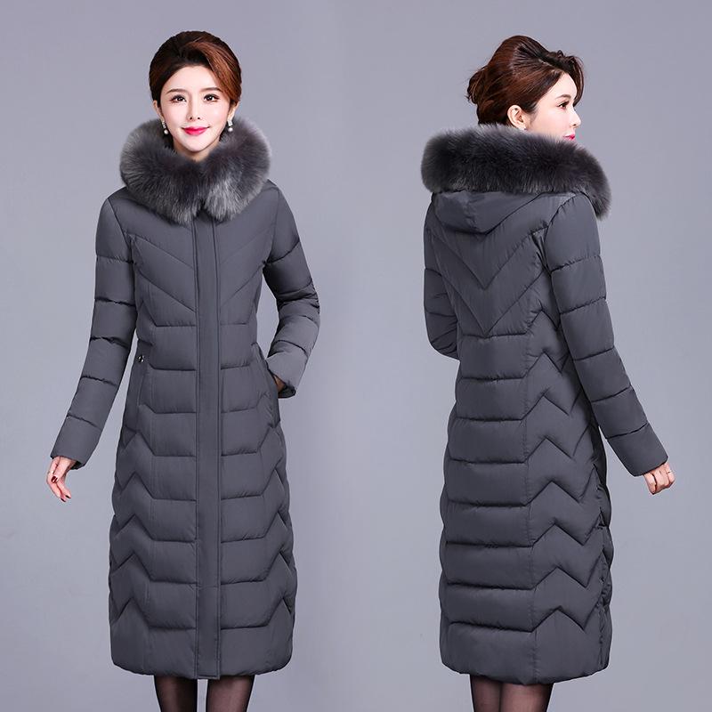 Plus Size Middle-aged and Elderly Plus Fertilizer Cotton-padded Jacket Women's Winter Long Section Over The Knee Thick Coat