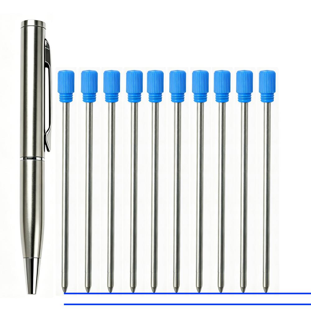 Portable Twist Tiny Ballpoint Pen Set Pocket-Sized Pen + 10 Black/Blue Ink Refills 0.7mm Point Metal Pocket Ballpen Travel Daily
