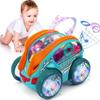 Children's Cartoon Gear Car Toy Lights Music Pull-back Transparent Stunt Car Sliding Toy Boy Girl Electric Stunt Rolling Car Toy