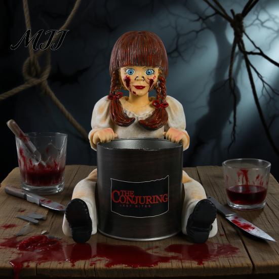 Horror Girl Statue Decor Figurine Creepy Doll Popcorn Bucket Halloween Detailed Table Centerpiece Scary for Themed Parties Home