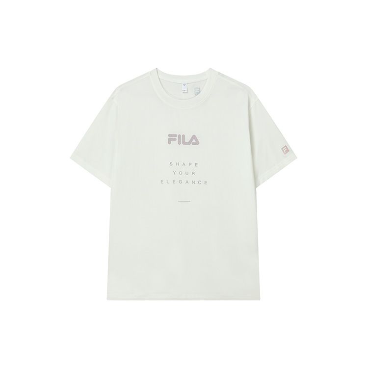 FILA Athletics Solid Color Casual Sports Fitness Crew Neck Short Sleeve Drop Shoulder T-Shirt Women tops Off-White A11W221107F-WT