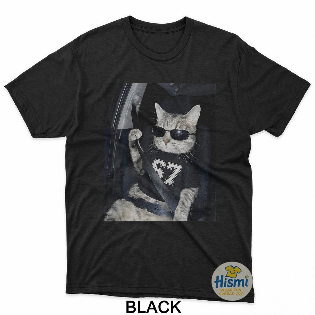67 Cat Wearing Sunglasses Gen Alpha Funny Six Seven 6 7 Meme T-Shirt