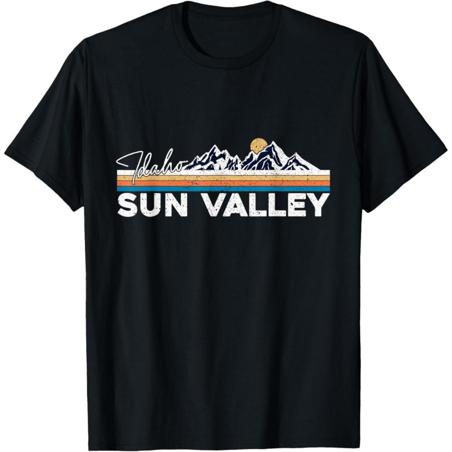Retro 80s Underlining Colors Snow Mountains Sun Valley Idaho T-Shirt XXXXXL чёрный
