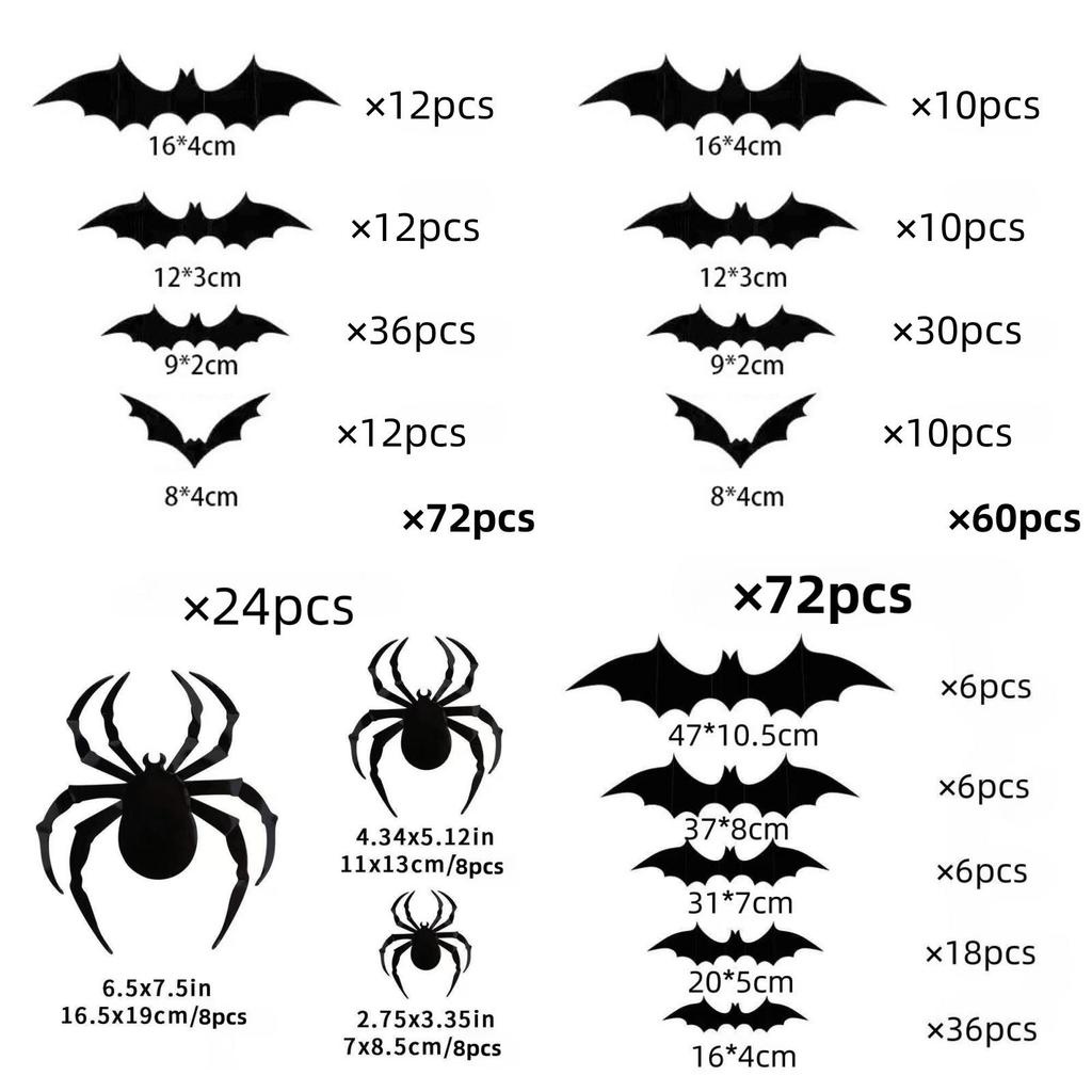 Halloween Bat 3d Wall Decals Pack With Plastic Material For Spooky Decor