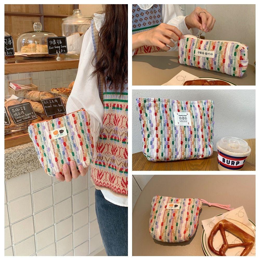 

Тканевый вязаный пенал большой емкости Радуга косметичка повседневная уличная