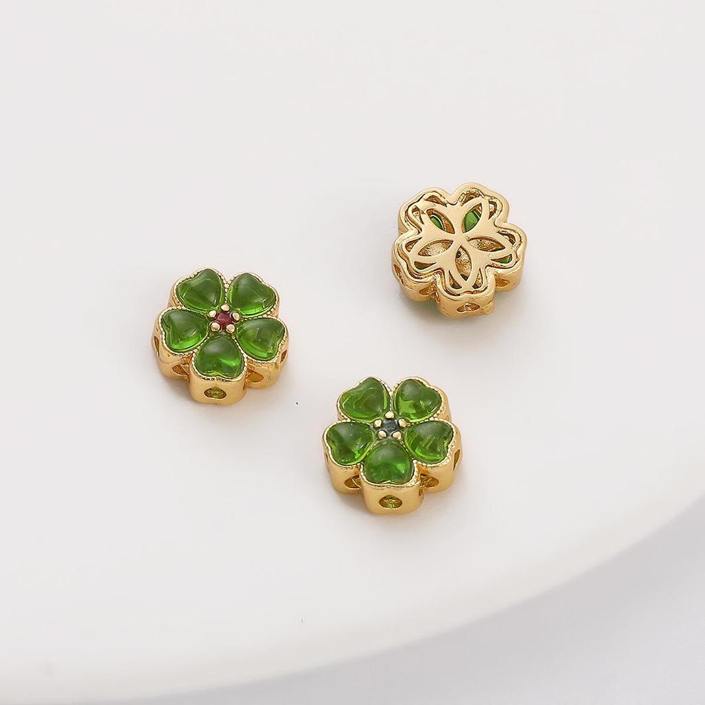 Pozlacené prolamované korálky s kočičím okem a imitací nefritu pro výrobu šperků DIY