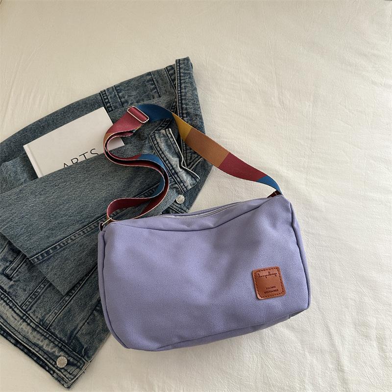 

Большая вместительная ретро-сумка для женщин 2025 года, новая модная простая холщовая сумка, универсальная сумка для студентов, сумка через плечо фиолетовый