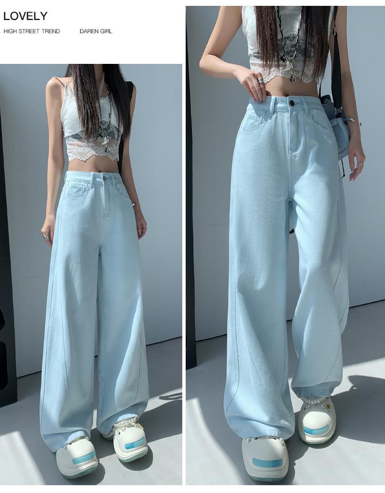 Fashionable Black Light Luxury Korean-Style Wide-Leg Jeans - Super Soft Cotton, Slim Fit for Women - Perfect for Spring and Summer