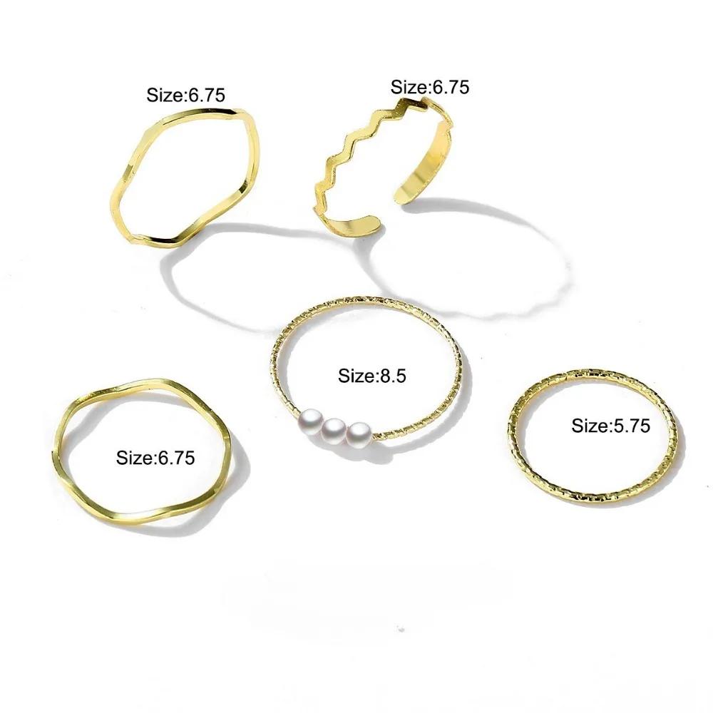 5pc New Ring Simple Metal Ring Fashion Women Zircon Accessories Party Gifts