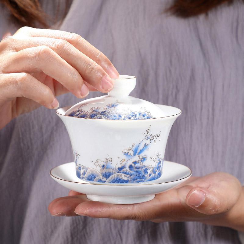 180 ml hvit porselen håndmalt gull te-terrin leire Gaiwan for tebolle Shen Puer-suppe med lokk Gai Wan Gaiwan og kopper