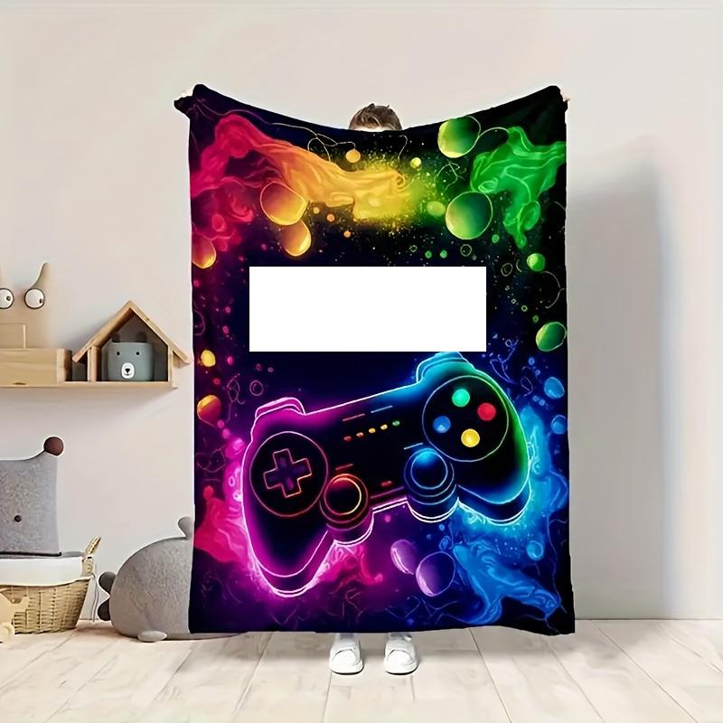Customizable video game controller pattern blanket,soft and warm,vibrant neon digital print,multi-purpose throughout the season