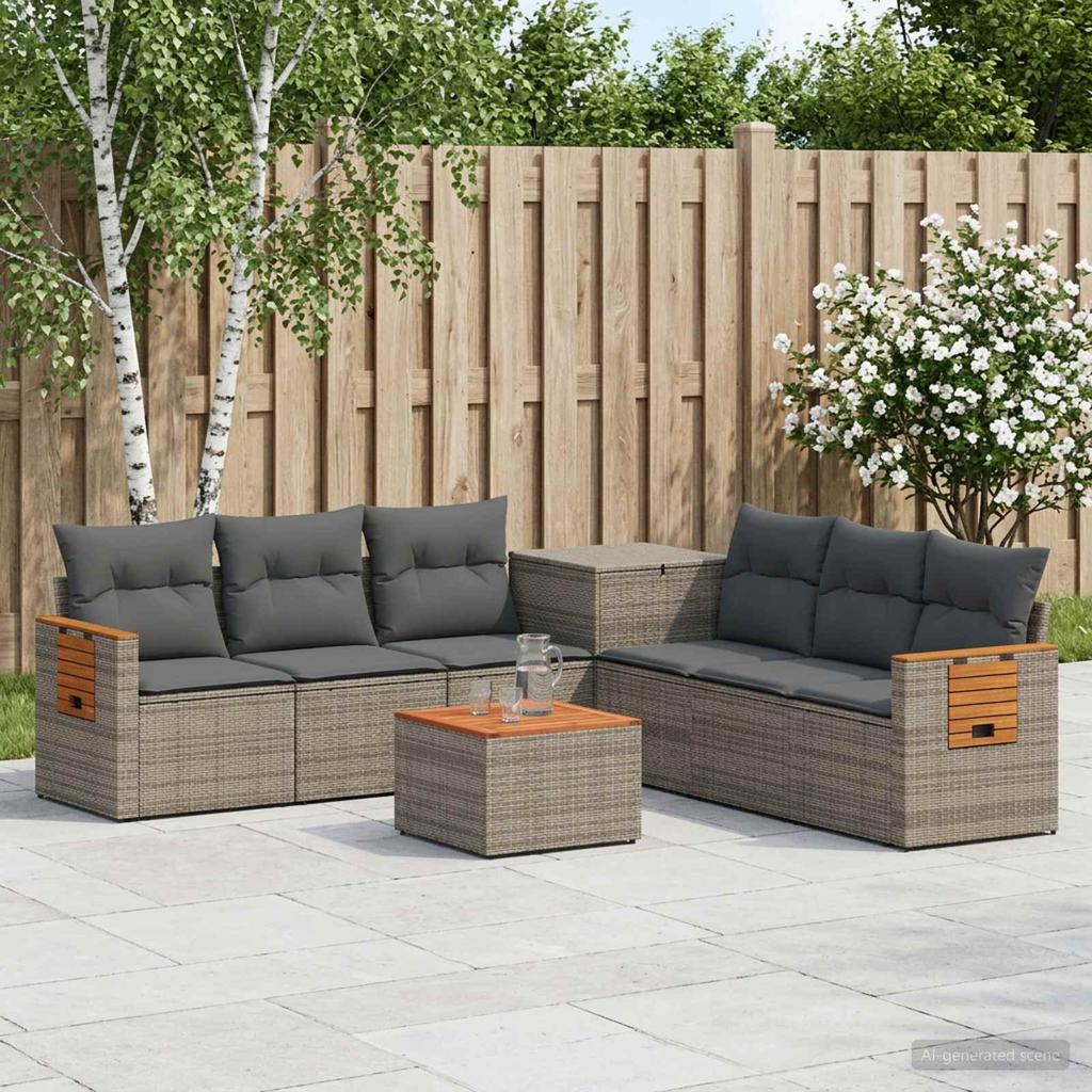 Sofa Set 8 Pieces Gray and Dark Gray Poly Rattan and Steel