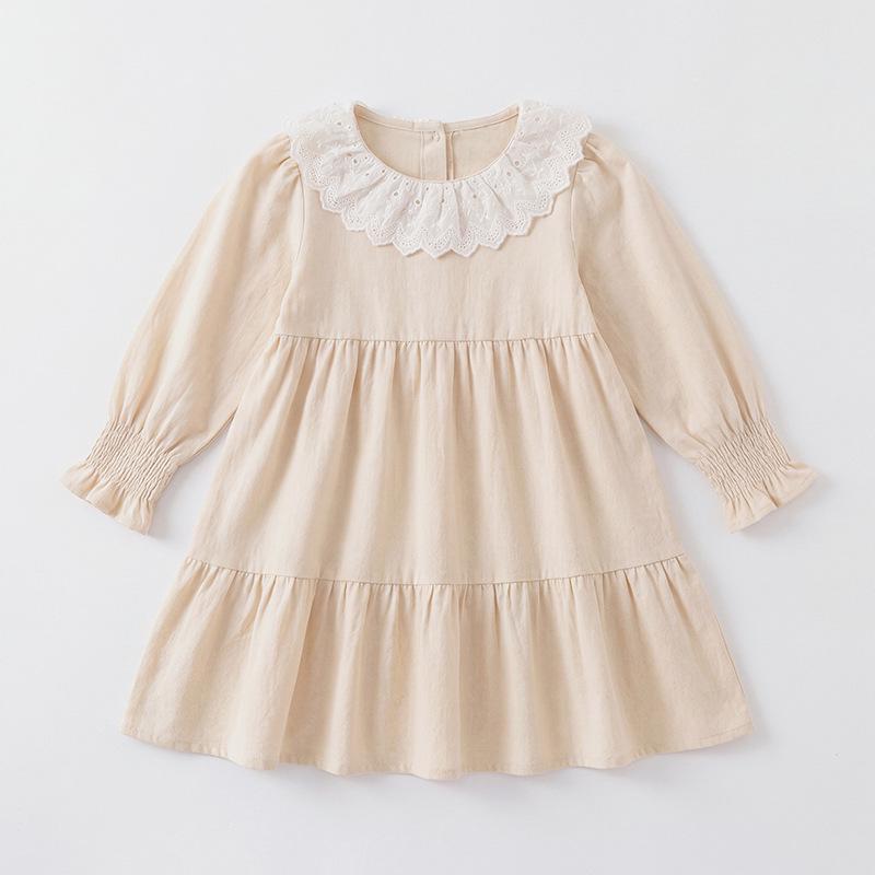 2026 Autumn Korean-Style Children's Long Sleeve Dress with Ruffle Lace Collar – Sweet Pure Cotton Cake Skirt for Girls