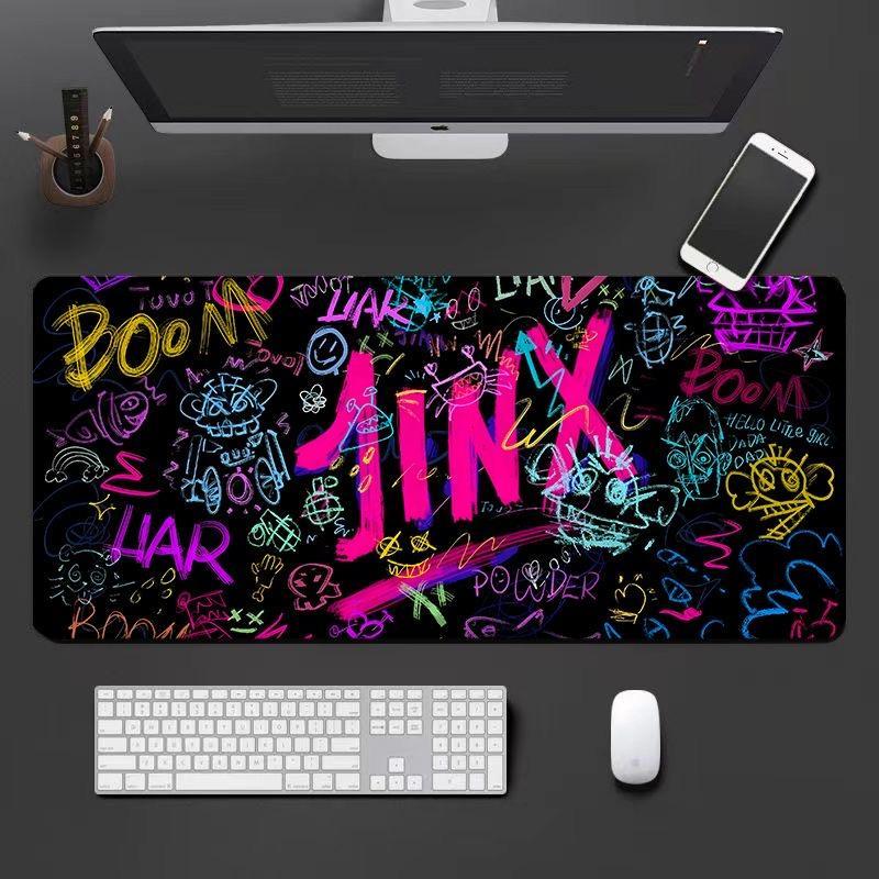Jinx graffiti text personalized mouse pad, large size, e-sports gaming desk mat, computer office keyboard mat, unisex