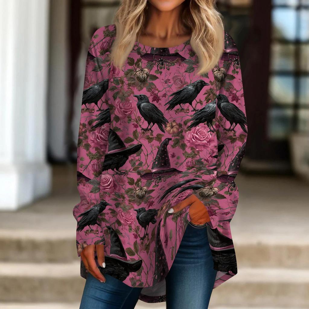 Women's Long Sleeve Halloween T-Shirt Loose Fit Crewneck Casual Print Top