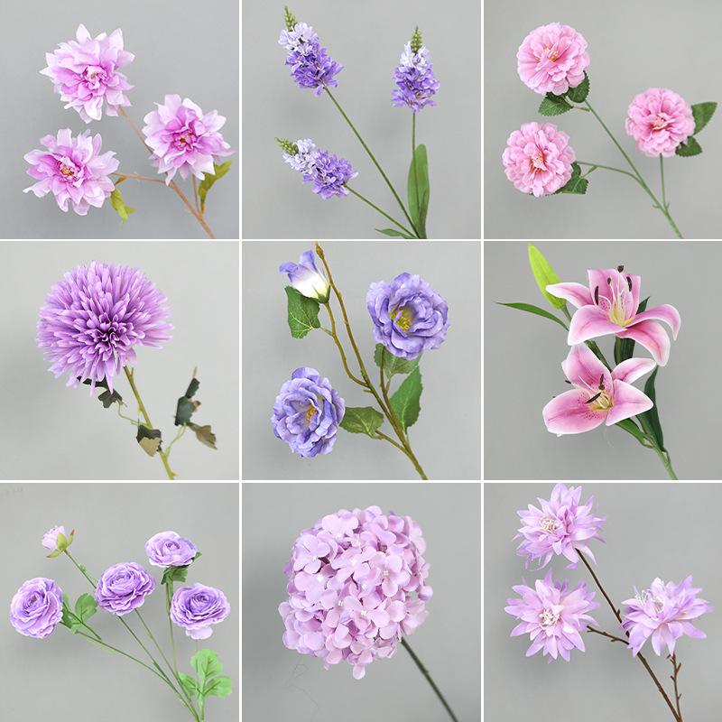 Purple Floral Wedding Arrangement - Silk Hydrangea, Rose, Bamboo Leaves & Grass for Flower Arches