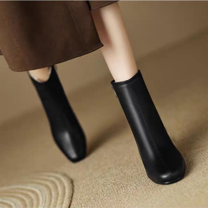 Módní krátké boty pro ženy, podzim 2024, nové vysoké podpatky, silný podpatek, čtvercová hlava, boční zip, dámské kotníkové boty, černé, Botas Mujer
