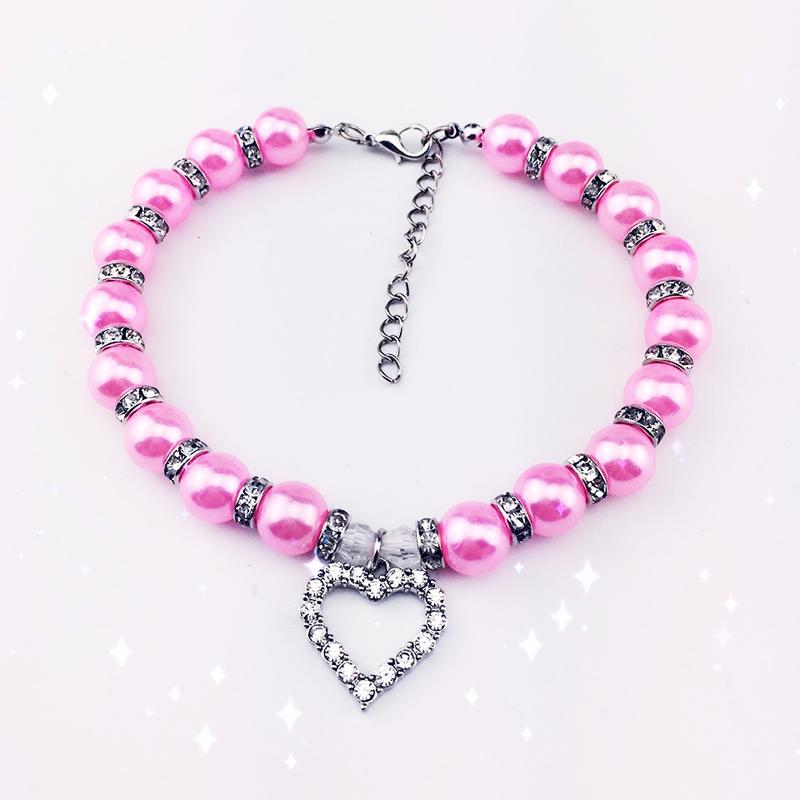 Fashion Pet Puppy Dog Cat Piggy Pearl Necklace Pet Accessories Love PendantPets Dogs Cats Collar
