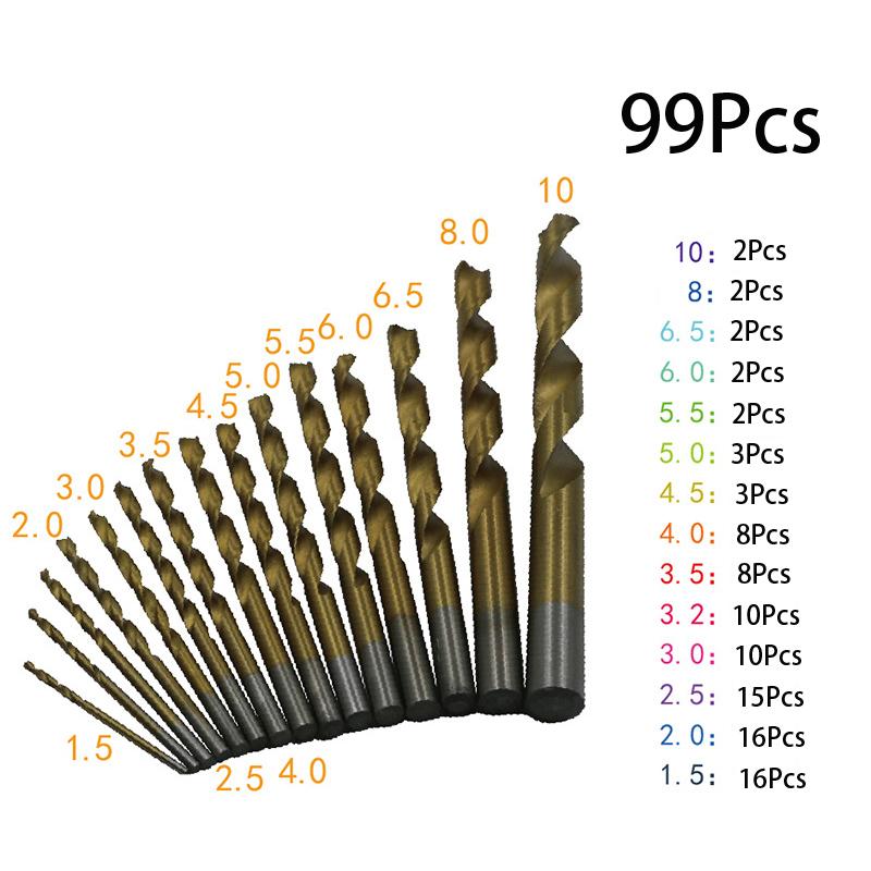 

99Pcs/Set 1.5mm 10mm Titanium HSS Drill Bits