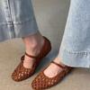 Sheepskin French hollow woven flat-soled sandals women's summer outer wear woven belt light mouth pig cage shoes Mary Jane single shoes
