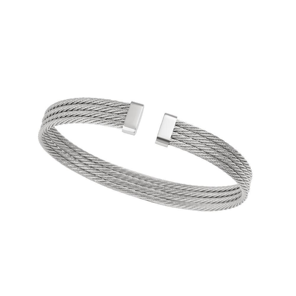 European & American Fashion Gold-Tone Twisted Steel Wire Open Bangle with Titanium Steel - Simple & Stylish Design.