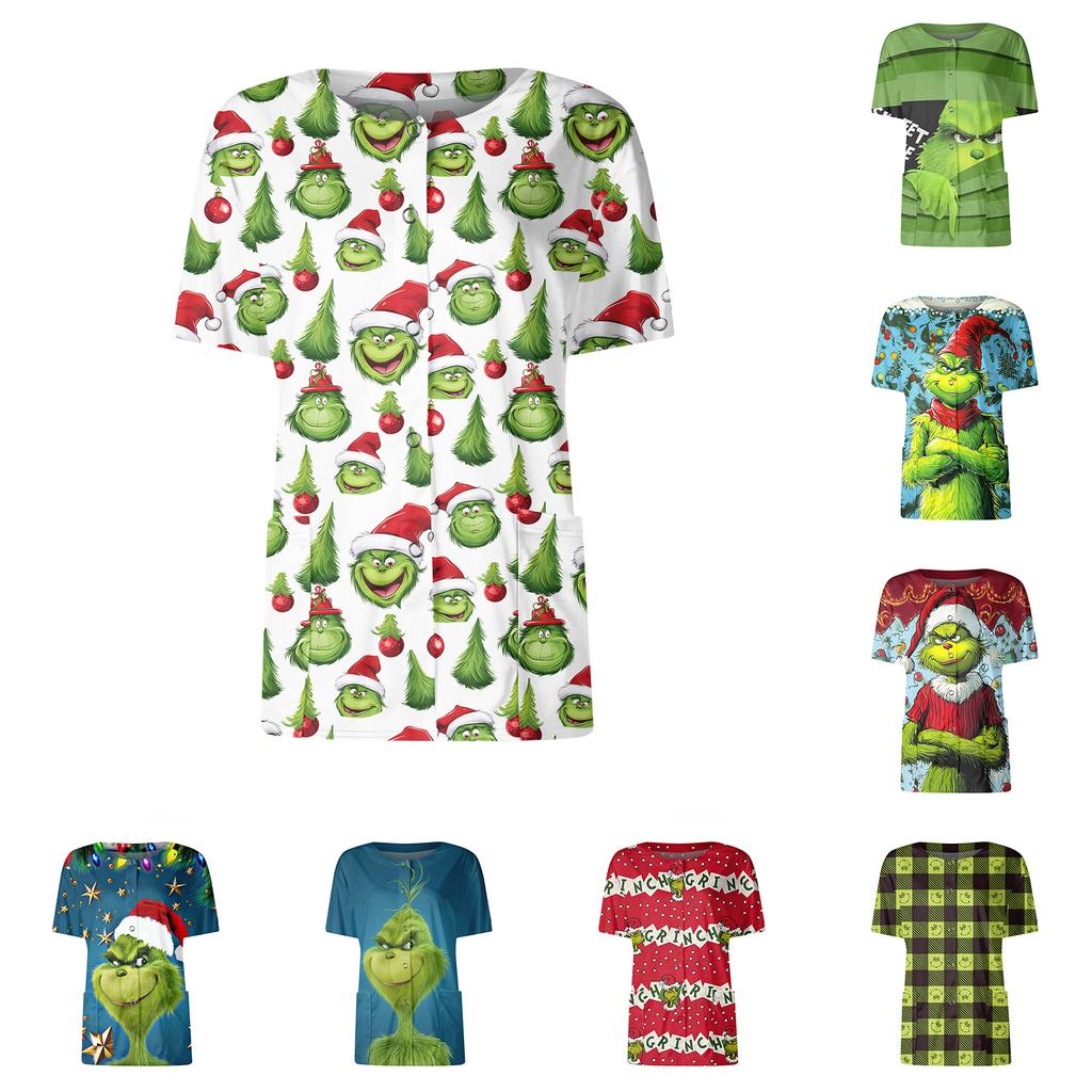 Women's Short Sleeved Patterned Pockets, Work Print Stand Up Collar, Single Breasted Protective Clothing, Cardigan Jacket, Top