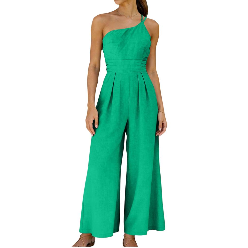 Women's Color Loose Wide Leg Cotton Linen Jumpsuit Pants