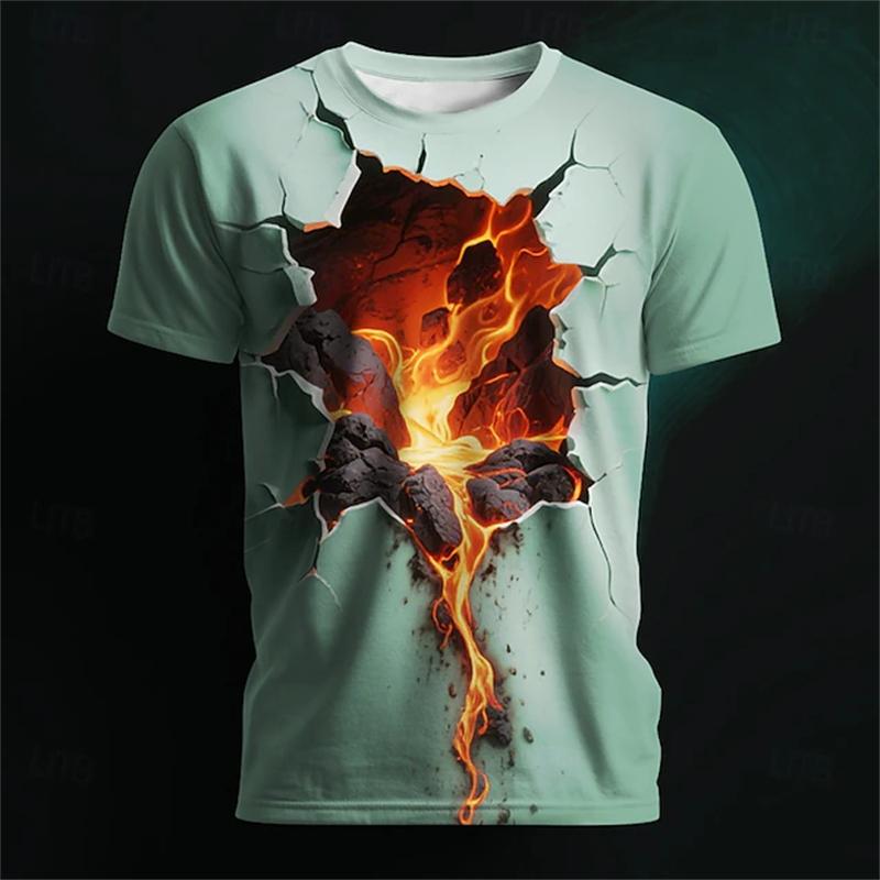 Halloween New t shirt for man Short-sleeved Men's Lava Pattern Short-sleeved Loose Round-neck T-shirt Breathable Lightweight Top