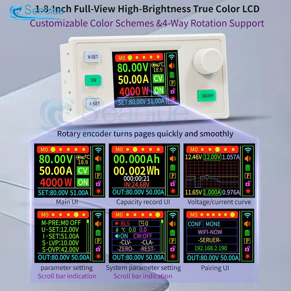 XY8050S 4000W Programmable DC Buck Converter 12-90V to 0-80V 50A MPPT Solar Charging CV CC Step-down Module Color LCD Display