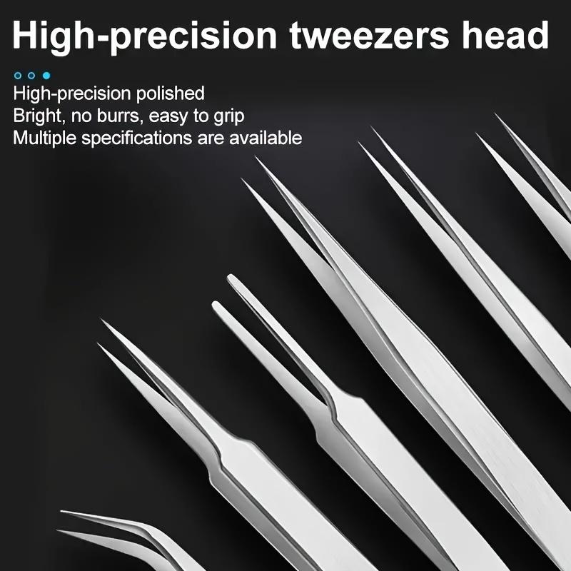6Pcs Stainless Steel Tweezers Repair Tool Industrial Precision Bent Straight Tweezers Repair Tool
