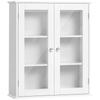 Armário de parede para banheiro, unidade alta para banheiro com 2 portas de vidro, prateleira ajustável, 55x20x65cm, branco