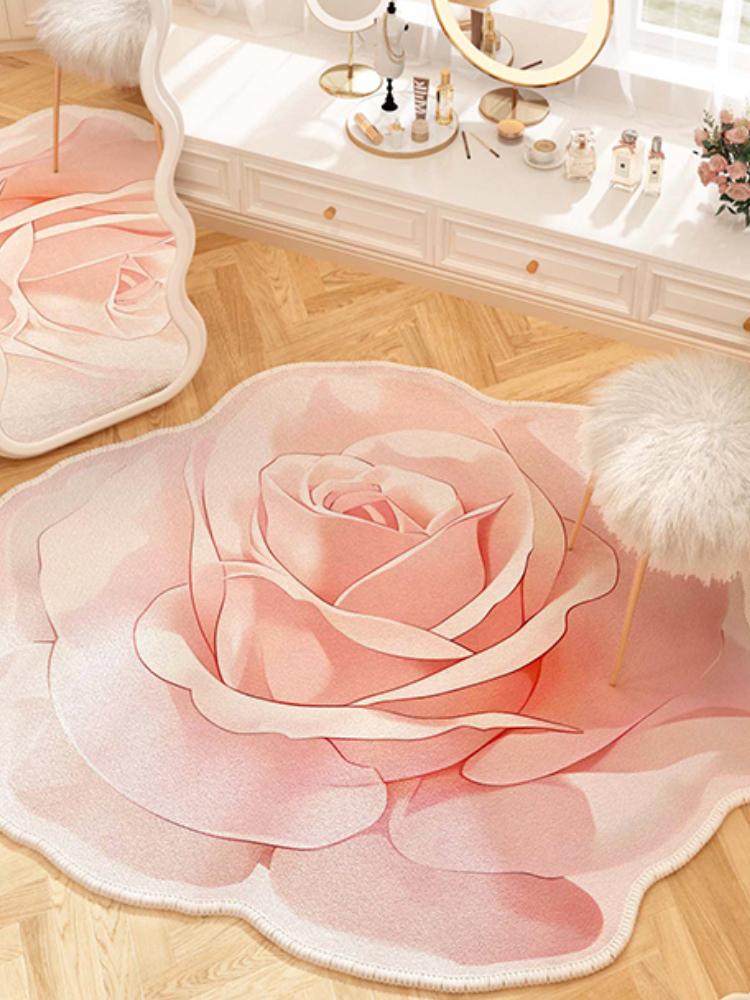 Französische Stil Wohnzimmer Dekoration Blumen Teppich Leichter Luxus Spiegel Bodenmatte Mädchenhafter Teppich für Schlafzimmer Zuhause Unregelmäßige Form Teppich