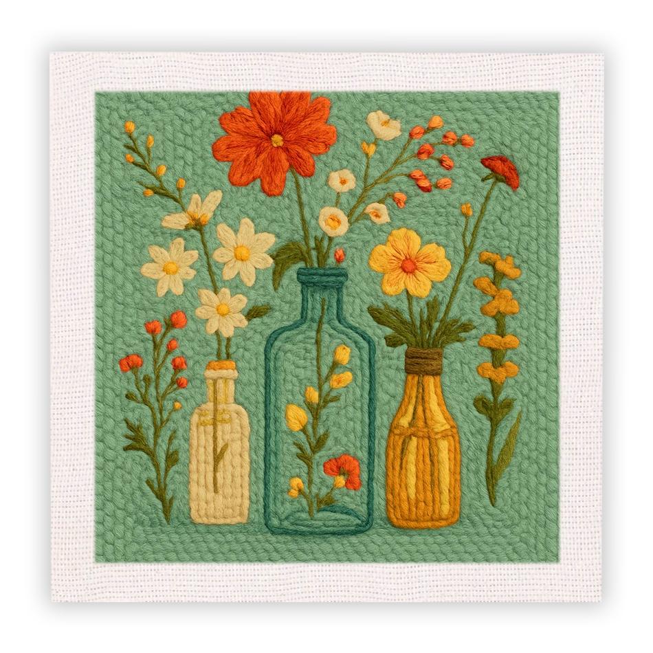 Frame Punch Needle Embroidery Starter Kits Fresh Flower Square Embroidered Kit Cross Stitch Art and Crafts Supplies Adults