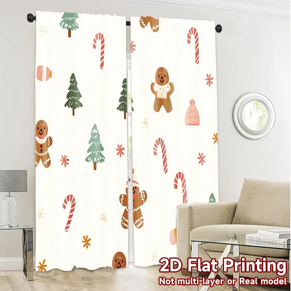2pcs,Curtains Christmas Tree Gingerbread Candle Candy (2) Contemporary Popular Curtains Durable 100% Polyester Fabric Curtains