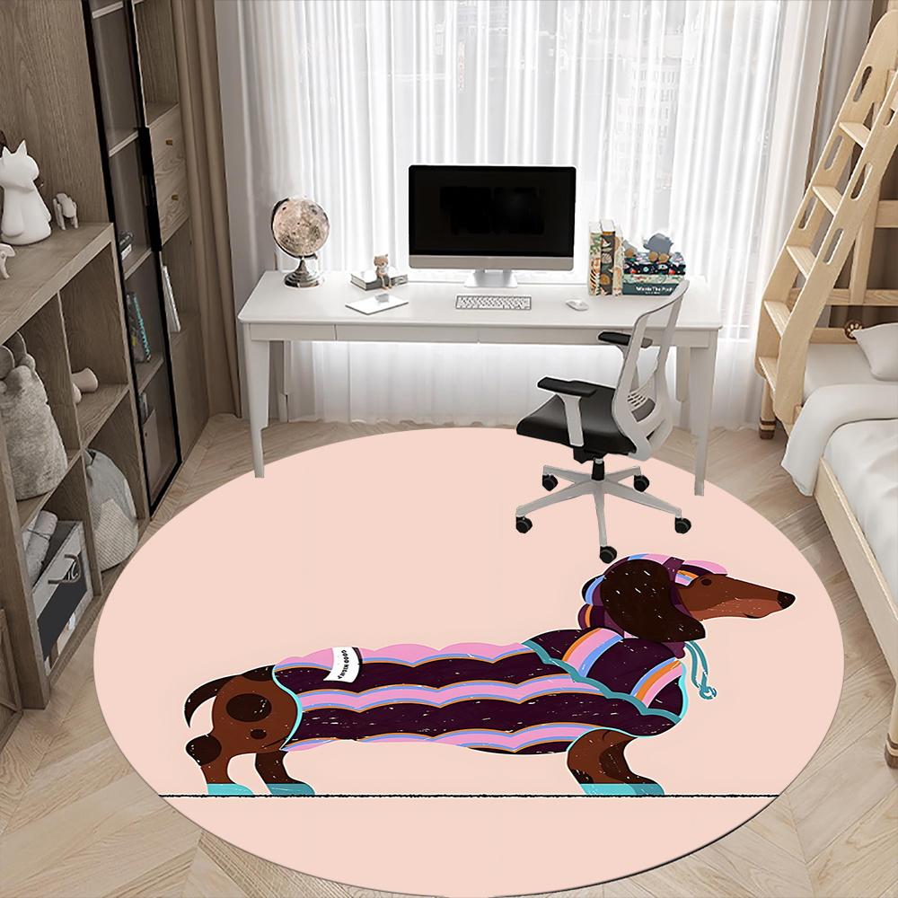 1pc Dachshund Blanket Office Round Area Rug, Indoor Mat Suitable ForOffice, Under Office Chairs Bedroom Living Room Home Decor, Room Deco U51