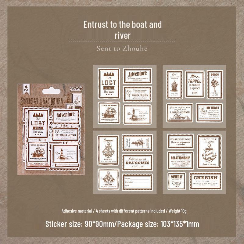

Changxin Winter Yu Vintage Sticker Pack: 6 Stamp-Themed Designs, 4 Sheets