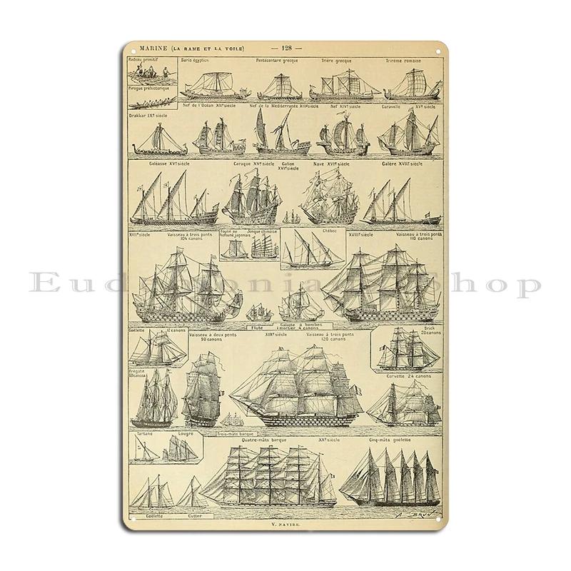 Age of sails french vintage sailing ships Boat project  Leonardo da Vinci drawing Metal Design Vintage Cinema Tin Sign Poster